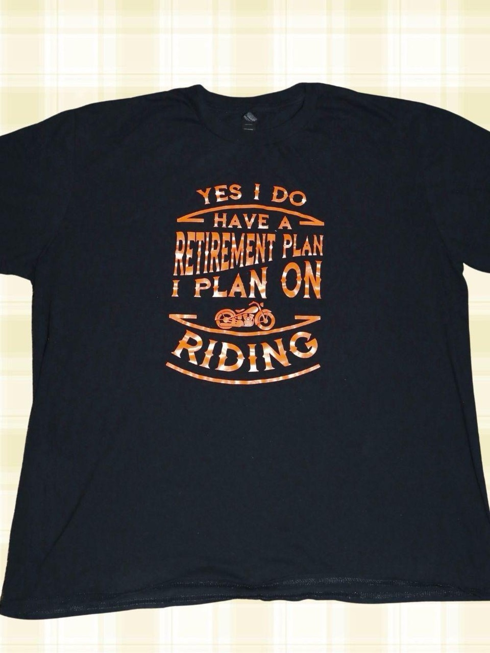 Men's Black T-Shirt with Orange 'Retirement Plan' Riding Graphic
